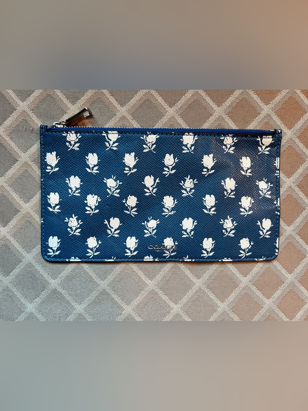 COACH Blue Floral Print Zip Pouch